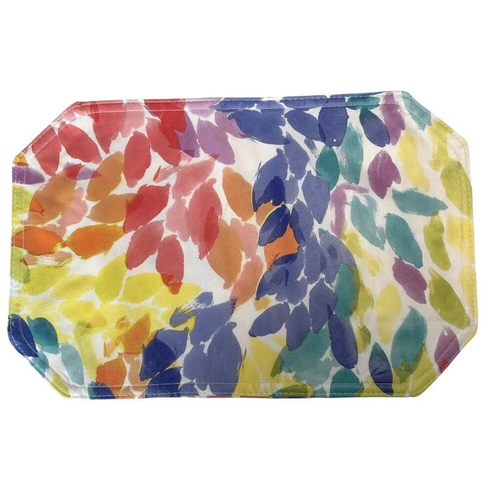 Rainbow Leaves Vinyl Placemats Set of 4 Reversible 12x18 Indoor Outdoor Beach